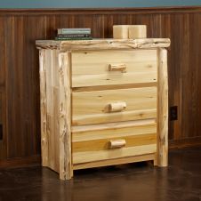 Cedar Lake Cabin 3 Drawer Log Chest--Flat drawer fronts, Clear finish