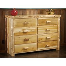 Cedar Lake Cabin 8 Drawer Log Dresser--Clear finish, Flat drawer fronts