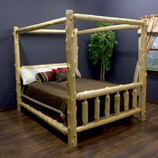Cedar Lake Log Canopy Bed--Clear finish, Single side rails