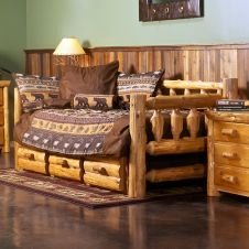 Cedar Lake Rustic Log Daybed--Honey finish, Half log faux drawer bank roll-out trundle.