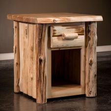 Cedar Lake Logger 1 Drawer Log Nightstand--Clear Finish