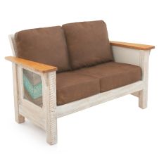 Coastal Chevron Barnwood Loveseat - Brown Genuine Leather Cushions