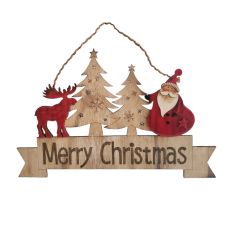 Wooden Christmas Sign with Santa & Moose