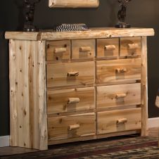 Cedar Lake Cabin 10 Drawer Log Dresser--Clear finish, Flat drawer fronts