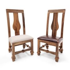Rustic Natural Wood Chair - Walnut Cream Fabric (L) & Burnt Umber Cypress Leather (R)