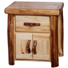 Beartooth Aspen Enclosed Log Nightstand--Flat drawer front, Normal aspen logs