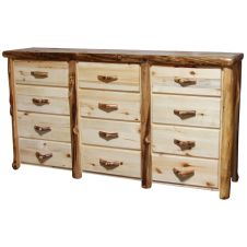 Beartooth Aspen 12 Drawer Log Dresser - Flat Drawer Fronts - Natural Panel & Natural Log
