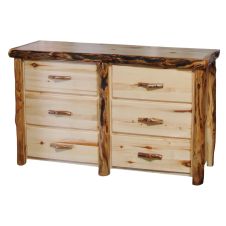 Beartooth Aspen 6 Drawer Log Dresser - Flat Front Drawerrss - Natural Panel & Gnarly Log