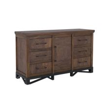 Modern Walnut 6 Drawer, 1 Door Dresser