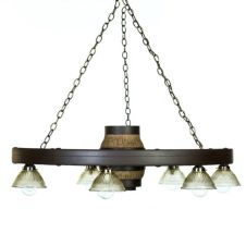 Large Faux Wagon Wheel Chandelier with Downlights