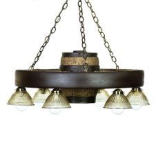 Small Faux Wagon Wheel Chandelier with Downlights