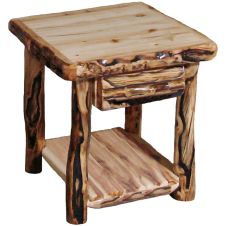 Beartooth Aspen 1 Drawer Log Nightstand--Flat drawer front, Normal aspen logs