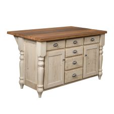 Classic Farmhouse Barn Wood Kitchen Island - 60" - Distressed Pearl Finish