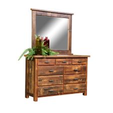 Rustic Farmstead Barn Wood Dresser - 9 Drawer - Clear Finish - Optional Mirror