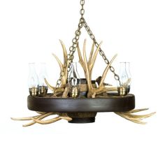 Wagon Wheel Faux Mule Deer Antler Chandelier