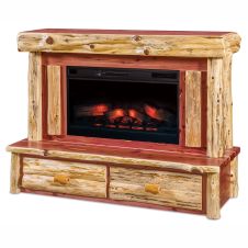 60" Rustic Red Cedar 2 Drawer Log Wall Fireplace