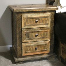 Rural Root 3 Drawer Weathered Wood Nightstand--Clear finish