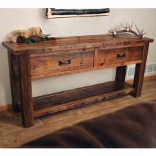 Old Sawmill Timber Frame Sofa Table with Drawers