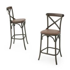 Iron X Rustic Upholstered Leather Stool - Classic Brown Leather