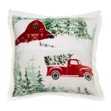 Christmas Barn and Truck Plush Sherpa Pillow