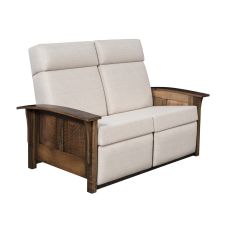 Kingston Reclaimed Barn Wood Reclining Loveseat - Solid Panel Sides - Glaze #3 Finish - Linen Fabric Upholstery