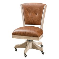 Lansfield Executive Comfort Office Chair - Red Oak w/ Mineral Stain - Side Chair - Kevco Base - Soft Casters - Whiskey Leather Upholstery