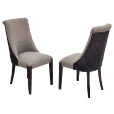 Leather & Linen Wingback Dining Chair - Midnight Grey Leather Seat Back