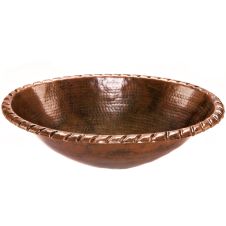 Hammered Copper Self Rimming Roped Rim Oval Sink Front View