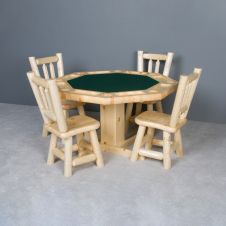 Northwoods Rustic Pine Log Reversible Top Poker Table & Optional Chairs - Clear Finish - Spruce Felt