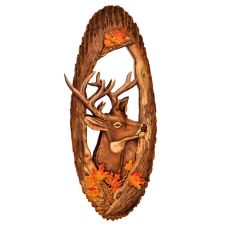 Hand-Carved & Painted Wildlife Slab Mirror - Maple Leaf & Buck