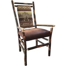 Rustic Hickory Medium Back Upholstered Arm Chair - Bear Mountain Backrest Fabric