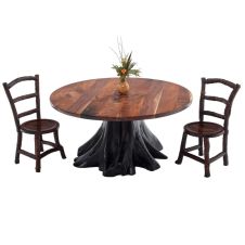 Midnight Forest Rustic Round Stump Dining Table - Natural Clear Tabletop Finish - Ebony Base Finish