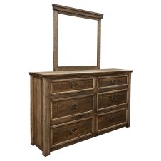 Montana Country 6 Drawer Barnwood Dresser, Shown with Optional Dresser Mirror