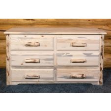 Montana 6 Drawer Log Dresser--Flat drawer fronts, Clear finish