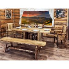 Montana Glacier Country Double Pedestal Dining Table with Chairs and Plank Style Bench 