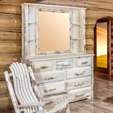 Montana 9 Drawer Log Dresser--Flat drawer fronts, Unfinished, Deluxe dresser mirror