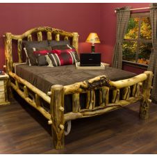 Aspen Mountain Snowload II Queen Bed--Clear finish, Extra Gnarly logs, 5-6" corner log posts