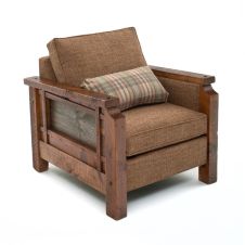 Reclaimed Heritage Upholstered Barn Wood Lounge Chair - Sepia