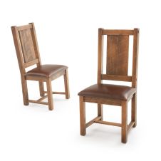 River Rustic Barnwood Dining Chair - Burnt Umber Cypress Leather Seat