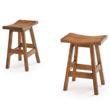 River Rustic Saddle Seat Barnwood Stools - 24" - Antique Barnwood Finish