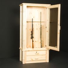 Rustic Pine Log Gun Cabinet - Clear Finish