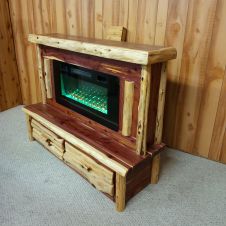Rustic Red Cedar Log 2 Drawer Wall Fireplace