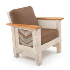 Rustic Chevron Barnwood Lounge Chair - Brown Genuine Leather Cushions