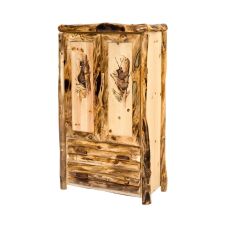 Carved Wildlife Aspen Log Armoire--Left bear scene, Right bear scene
