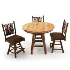 Saranac Hickory Log Pub Table w/ Saranac Hickory Upholstered Straight Back Swivel Bar Stools