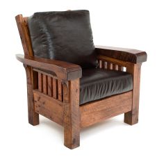 Stony Brooke Rustic Reclaimed Chair - Stationary Lounge- Hampton Molasses Genuine Leather Cushions