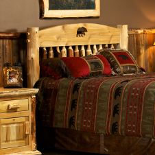 Cedar Lake Silhouette Cutout Log Headboard--Clear finish, Bear silhouette cutout