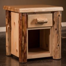 Cedar Lake Frontier 1 Drawer Log Nightstand--Clear Finish