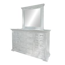 Terra Cottage White 6 Drawer Barnwood Wardrobe Dresser, Shown with Optional Dresser Mirror