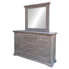 Terra Weathered Gray 6 Drawer Wardrobe Dresser, Shown with optional Dresser Mirror